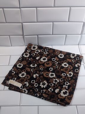 Michael Kors Black, Brown & Cream Floral Silk Scarf